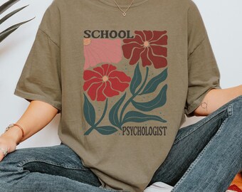 Boho Floral School Psychologist T-Shirt Retro School Counselor Tee Wildflower School Psychologist Shirt First Day of School Psychologist