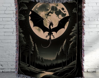Medieval Dragon Woven Blanket: Fantasy Book Nook Decor