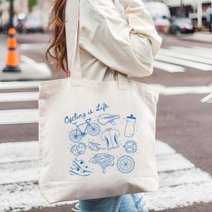 Cycling is Life Tote Bag Bicycle Shoulder Bag Bike Rider Gift For Cyclist Grocery Bag Bike Lover Gift Riding Bikes Bag Inspirational Gift