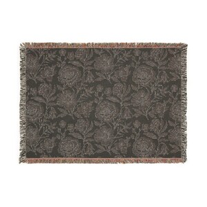 Tattoo Floral Woven Blanket: Black & White Cottagecore Throw image 9