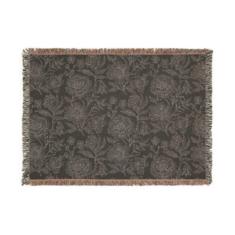 Tattoo Floral Woven Blanket: Black & White Cottagecore Throw image 9