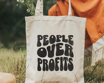 People Over Profits Tote Bag For Activist Gift Feminists Social Justice Human Rights Advocate Vintage Shoulder Bag Protect Public Services