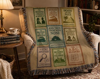 Agatha Christie Woven Blanket, Mystery Book Lover Throw, Literary Home Decor, Cozy Reading Blanket, Book Lover Gift