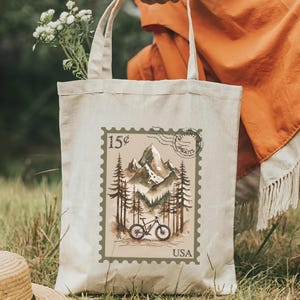 Adventure Awaits Tote Bag Bicycle Stamp Shoulder Bag Mountain Bike Gift For Cyclist Bag Bike Lover Gift Riding Bikes Bag Inspirational Gift