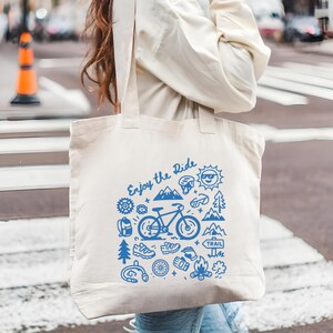 Enjoy the Ride Tote Bag Bicycle Shoulder Bag Mountain Bike Doodel Gift For Cyclist Bag Bike Lover Gift Riding Bikes Bag Inspirational Gift