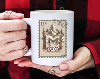 Adventure Awaits Mountain Bike Stamp Mug Mountain Biker Gift Mountain Bike Mug Cycling Lover Gift Cycling Mug Bike Gift Bike Love Coffee Mug