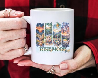 Hiker Painted Scenes Mug Hike More Worry Less Gift Adventure Time Cup Mountains Camping Gift Vacation Cup for Hiker Travel Gift Camping Mug