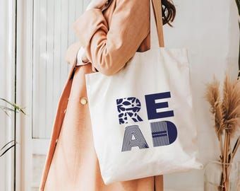 READ Canvas Tote Bag, Book Lover Tote, Librarian Gift, Reader Shoulder Bag, Cotton Library Tote for Teachers