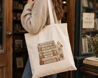 Cozy Autumn Reads Tote Bag, Book Lover Canvas Tote, Fall Reading Literary Gift, Cottagecore Reader Book Bag