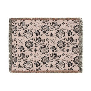 Tattoo Floral Woven Blanket: Black & White Cottagecore Throw image 10