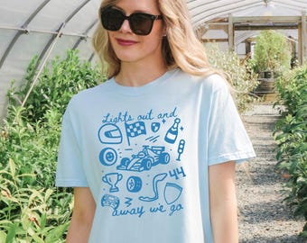 Race Day Tee Lights Out and Away We Go Shirt for Race Fans TShirt Car Enthusiasts Fast Car Lovers Speedway Gift Formula 1 Race Day Merch 16