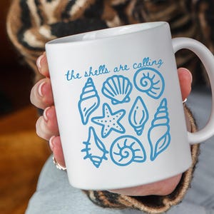 Doodles Coastal Shells Ceramic Mug Fisherman Aesthetic Coffee Cup Beach Lover Gag Gift Nautical Home Decor Seashell Ocean Themed Drinkware