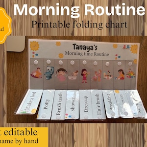 Morning Routine Chart, Printable Folding  Flip Chart , kids daily before school checklist ,visual schedule for toddler routine, boy girl