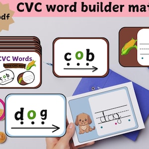 Phonics CVC Words Dry Erase Handwriting Flash Cards Phonics Game Flashcard for Beginning Readers,110 cards,CVC Words, Word Building Mat,Read