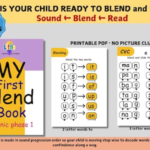 First Blend Workbook | CVC Word Blending Practice | Beginning Phonics for Kids | Learn to Read Printable | Early Reading Workbook