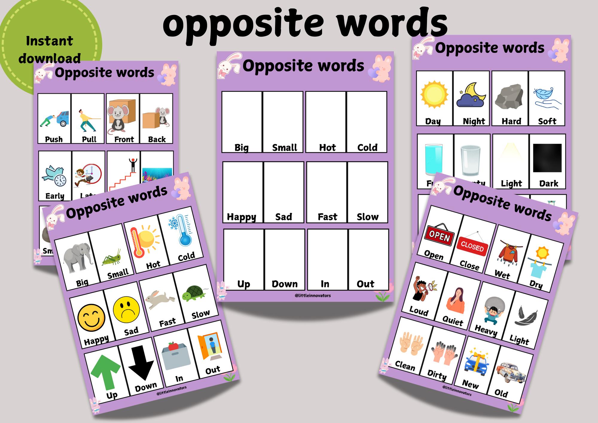 Opposites Matching Activity, Preschool, Kindergarten, Nursery