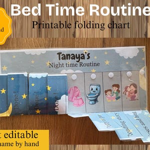 Bedtime Routine Chart, Printable Folding / Flip Chart : kids daily checklist / visual schedule for toddler evening routine,Daily chores