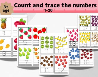 Fruit Counting Cards 1-20: Montessori Math Printable (Digital Download)