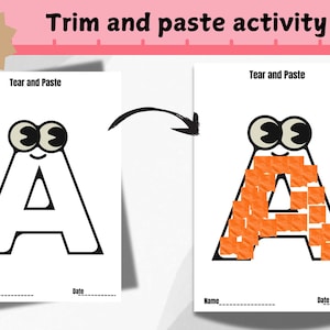 Alphabet Tear and Paste Worksheets, Fine Motor Alphabet Activity,Printable for Preschool & Kindergarten, A to Z Letter Craft, Homeschool