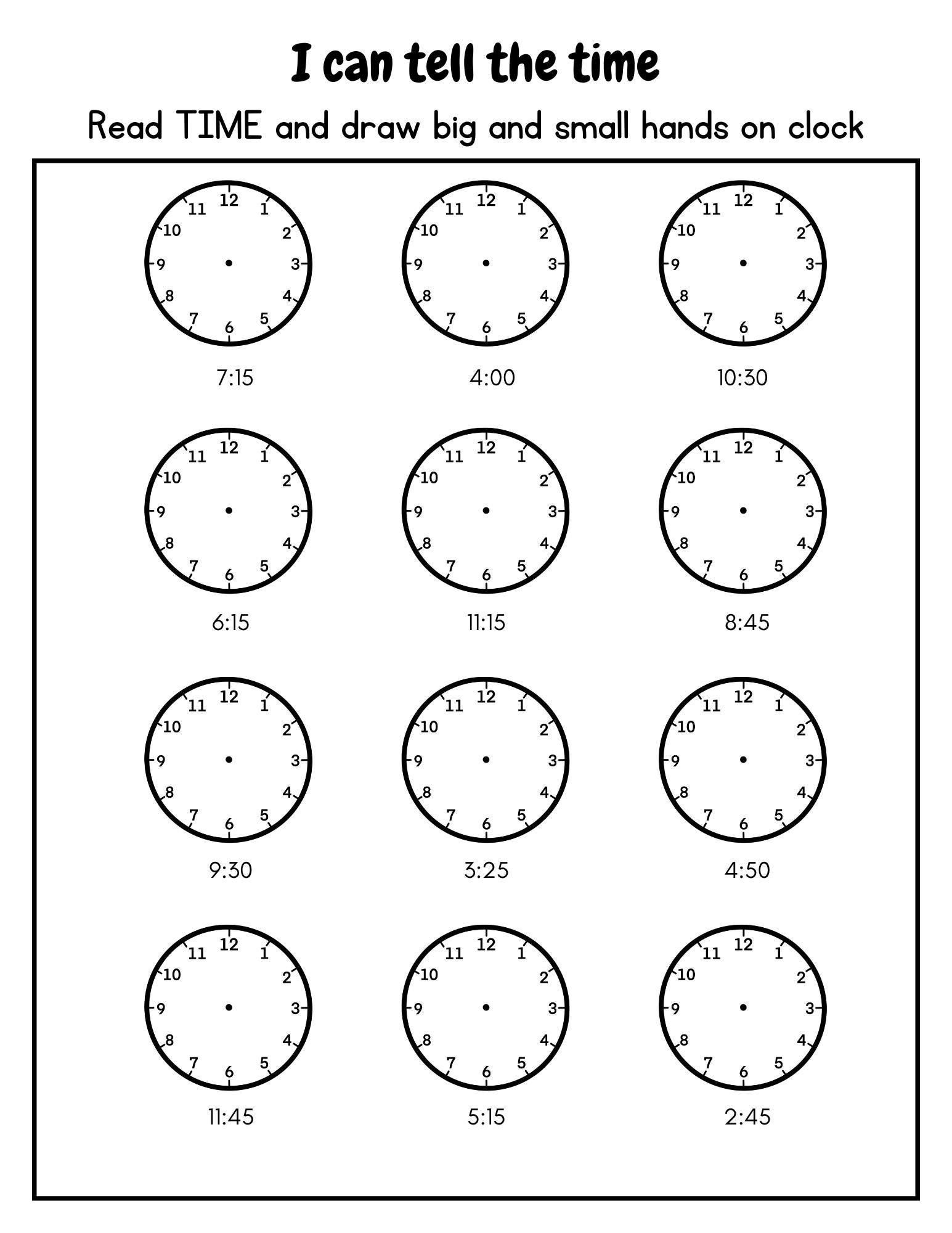 Telling Time Activity ,learn to Tell Time , Clock Printable, Teach Time ...