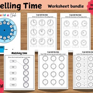 Telling Time Activity ,Learn to tell Time , Clock Printable,  Teach Time, Kindergarten Clock Practice,  Kids Learning,Telling time bundle