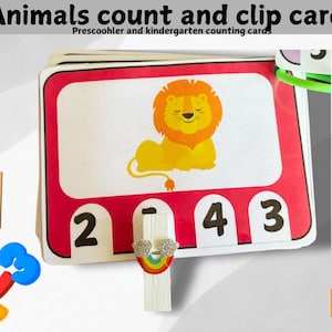 Tarjetas para contar y recortar animales. Actividad de conteo imprimible. Educación en el hogar, preescolar, jardín de infantes, actividades educativas para contar hasta 20, conteo temprano