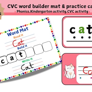 CVC Words Spelling Game: Phonics Worksheets, Preschool Kindergarten Printable (PDF Download)
