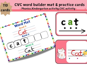 CVC Words Spelling Game: Phonics Worksheets, Preschool Kindergarten Printable (PDF Download)