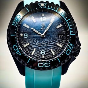 Custom Watch Mod By AK,42mm, NH35, Seiko Mod SKX 007, Beautiful Blue/black Dial, Sapphire Crystal, Sky blue Silicone strap, Fixed Bezel