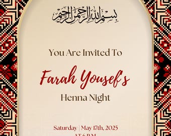Palestinian Tatreez Henna Invitation-  Muslim Wedding