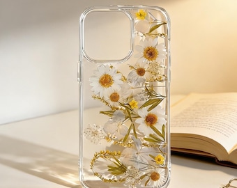 Real Floral Pressed Flower Clear Phone Case iPhone 17 Air 16 E 15,14 plus 13,12, Pro Max Samsung Galaxy S23 S24 S25 S26 Ultra Flowers Cases