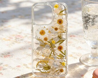 Real Floral Pressed Flower Clear Phone Case iPhone 17 Air 16 E 15,14 plus 13,12, Pro Max Samsung Galaxy S23 S24 S25 S26 Ultra Flowers Cases