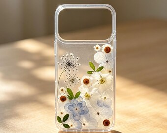 Real Daisy Pressed Flower Clear Floral Phone Case iPhone 17,16 E 15,14,13,12, Pro Max plus Samsung Galaxy S 23 24 25 26 Ultra Flowers Cases