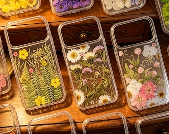 Real Floral Pressed Flower Clear Phone Case iPhone 17 Air 16 E 15,14 plus 13,12, Pro Max Samsung Galaxy S23 S24 S25 S26 Ultra Flowers Cases