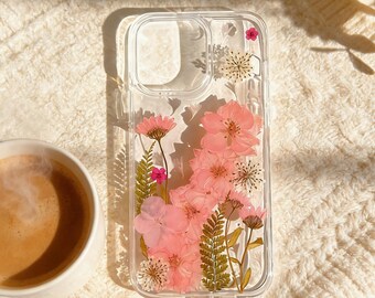 Real Floral Pressed Flower Clear Phone Case iPhone 17 Air 16 E 15,14 plus 13,12, Pro Max Samsung Galaxy S23 S24 S25 S26 Ultra Flowers Cases