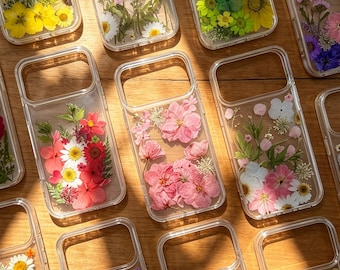 Capa para celular com flores prensadas reais para iPhone 18, 17, Air, 16, E, 15, 14 Plus, 13, 12, Pro Max, Samsung Galaxy S 22, 23, 24, 25, 26 Ultra.