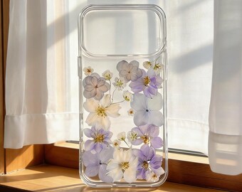 Real Floral Pressed Flower Clear Phone Case iPhone 17 Air 16 E 15,14 plus 13,12, Pro Max Samsung Galaxy S23 S24 S25 S26 Ultra Flowers Cases