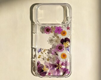 Real Floral Pressed Flower Clear Phone Case iPhone 17 Air 16 E 15,14 plus 13,12, Pro Max Samsung Galaxy S23 S24 S25 S26 Ultra Flowers Cases