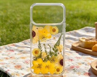 Pressed Flower Real Floral Clear Phone Case iPhone 17 Air 16 E 15,14 plus 13,12, Pro Max Samsung Galaxy S23 S24 S25 S26 Ultra Flowers Cases