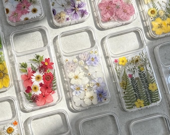 Pretty real flowers Pressed fruit clear phone case iPhone 17 16 E 15,14,13,12,11, mini ProMax plus Samsung Galaxy S22 S23 S24 S25 S26 Ultra