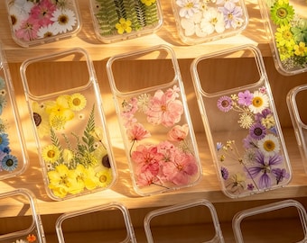 Real Floral Pressed Flower Clear Phone Case iPhone 17 Air 16 E 15,14 plus 13,12, Pro Max Samsung Galaxy S23 S24 S25 S26 Ultra Flowers Cases