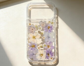 Real Floral Pressed Flower Clear Phone Case iPhone 17 Air 16 E 15,14 plus 13,12, Pro Max Samsung Galaxy S23 S24 S25 S26 Ultra Flowers Cases