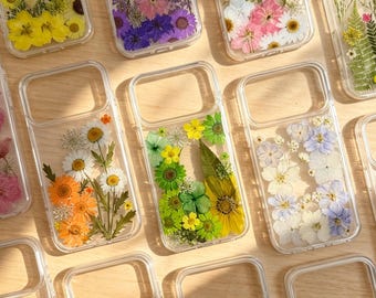 Real Floral Pressed Flower Clear Phone Case iPhone 17 Air 16 E 15,14 plus 13,12, Pro Max Samsung Galaxy S23 S24 S25 S26 Ultra Flowers Cases