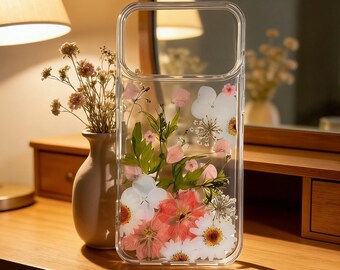 Pressed Flower Real Floral Clear Phone Case iPhone 17 Air 16 E 15,14 plus 13,12, Pro Max Samsung Galaxy S23 S24 S25 S26 Ultra Flowers Cases