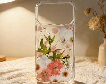 Real Floral Pressed Flower Clear Phone Case iPhone 17 Air 16 E 15,14 plus 13,12, Pro Max Samsung Galaxy S23 S24 S25 S26 Ultra Flowers Cases
