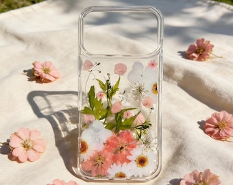 Real Floral Pressed Flower Clear Phone Case iPhone 17 Air 16 E 15,14 plus 13,12, Pro Max Samsung Galaxy S23 S24 S25 S26 Ultra Flowers Cases