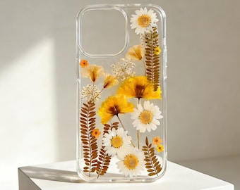 Pressed Flower Real Floral Clear Phone Case iPhone 17 Air 16 E 15,14 plus 13,12, Pro Max Samsung Galaxy S23 S24 S25 S26 Ultra Flowers Cases