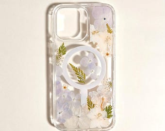 Echte geperste bloem Mag Safe telefoonhoesje iPhone 17 Air 16 E 15 14 13 12 11 Pro Max plus hoesje Samsung Galaxy S 22 23 24 25 26 Ultra hoesjes