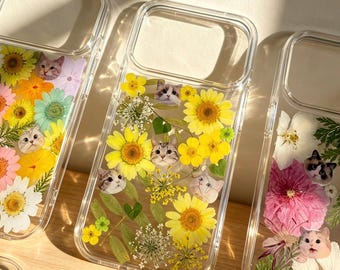 Capa transparente para celular com estampa de flores prensadas reais, compatível com iPhone 18, 17, Air, 16, E, 15, 14 Plus, 13, 12, Pro Max, Samsung Galaxy S 23, 24, 25, 26 e Ultra.