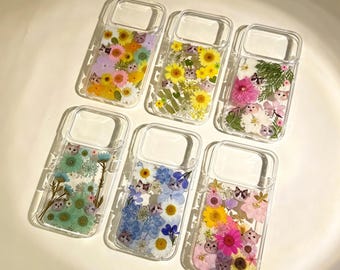 Real Floral Pressed Flower Clear Phone Case iPhone 18 17 Air 16 E 15,14 plus 13,12, Pro Max Samsung Galaxy S 23 24 25 26 Ultra Cat Cases